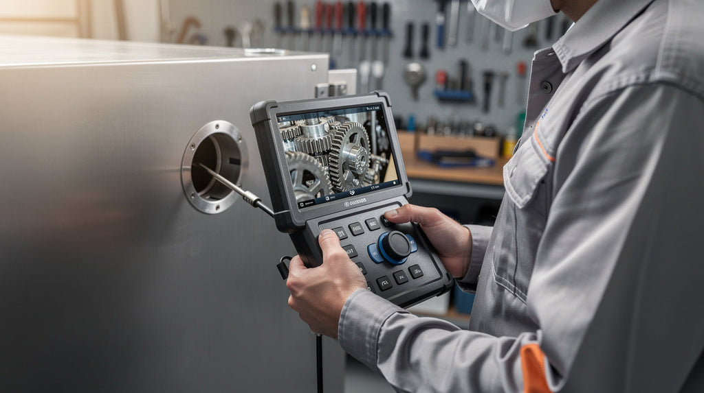 Technicus inspecteert een machine met een industriële endoscoop