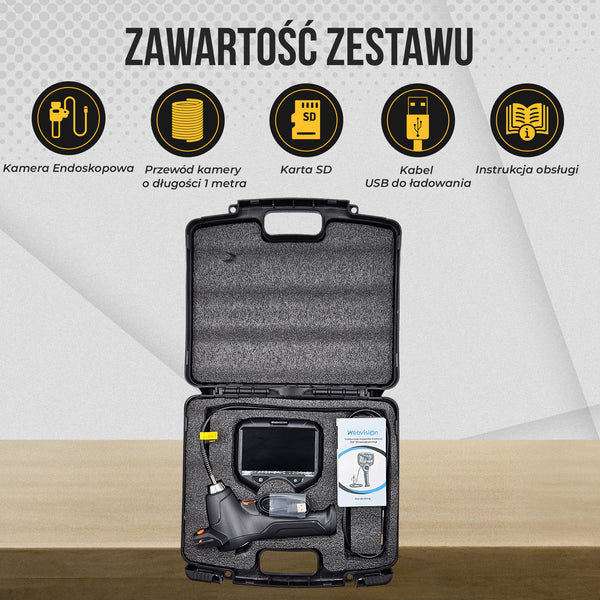 Webvision Kamera Endoskopowa – Obiektyw 6 mm – Głowica Sterowana 720° – Ekran IPS 5,0" – IP68 – Karta SD