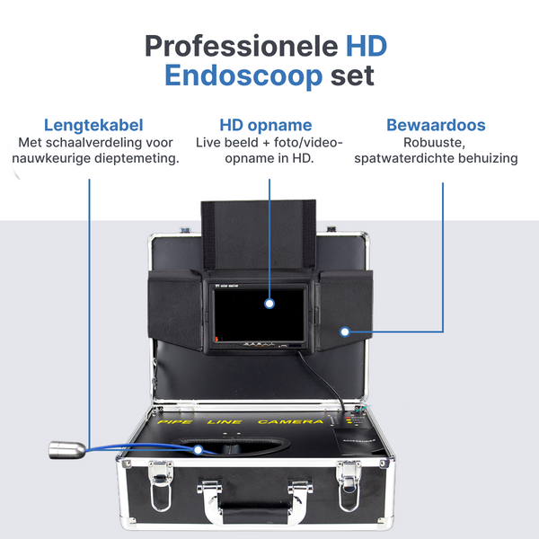Webvision Rioolcamera met 25mm FHD Lens – Inspectiecamera met 7" Scherm – Kabelopties: 20m, 30m, 40m – IP68
