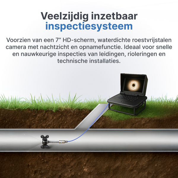 Webvision Rioolcamera met 25mm FHD Lens – Inspectiecamera met 7" Scherm – Kabelopties: 20m, 30m, 40m – IP68