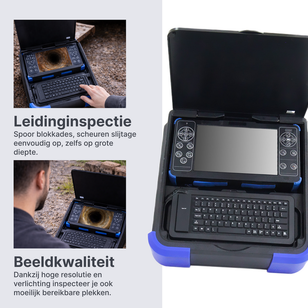Webvision Professionele Inspectiecamera 40m – 28mm Pan & Tilt Camerakop – 360° Pan / 180° Tilt – 10.1" HD Monitor – 512Hz Rioolcamera