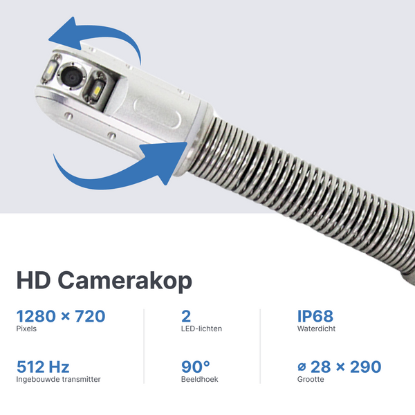 Webvision Professionele Inspectiecamera 40m – 28mm Pan & Tilt Camerakop – 360° Pan / 180° Tilt – 10.1" HD Monitor – 512Hz Rioolcamera