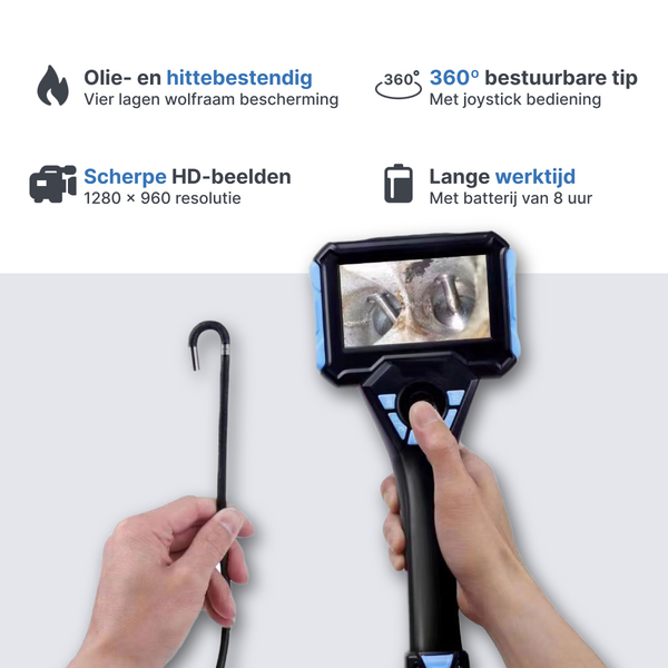 Webvision WVS40 Industriële Endoscoopcamera – 6mm Lens – 720° Beweegbare Kop – Afneembare Kabel (1–10m) – IP68 – Hittebestendig