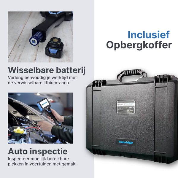 Webvision WVS40 Industriële Endoscoopcamera – 6mm Lens – 720° Beweegbare Kop – Afneembare Kabel (1–10m) – IP68 – Hittebestendig