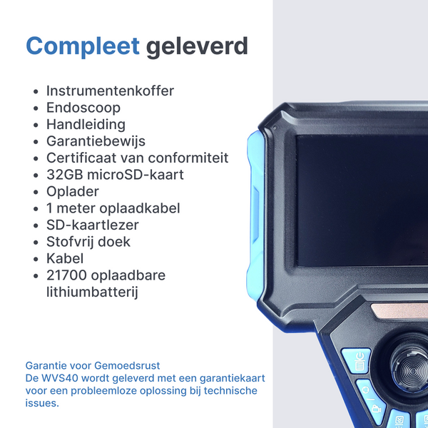 Webvision WVS40 Industriële Endoscoopcamera – 6mm Lens – 720° Beweegbare Kop – Afneembare Kabel (1–10m) – IP68 – Hittebestendig