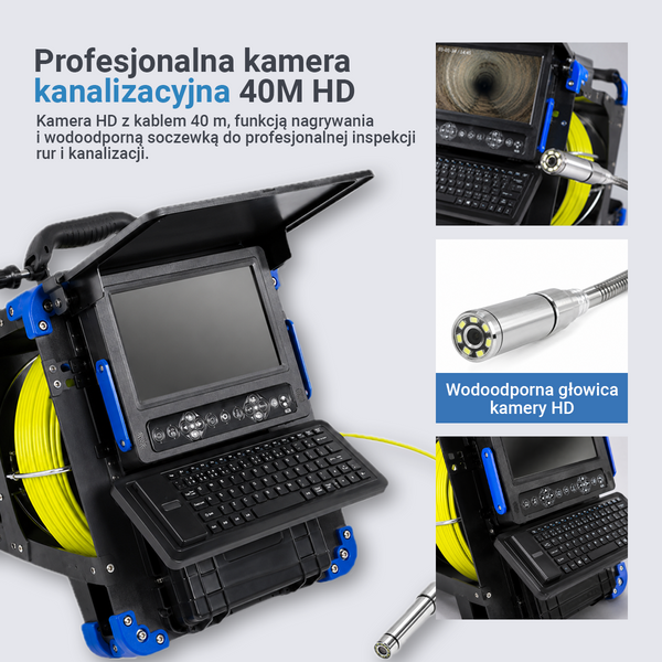 Webvision Kamera Inspekcyjna 14 mm – Monitor HD 10,1" – Do Rur o Średnicy 20–60 mm