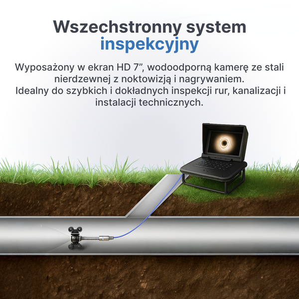 Webvision Kamera Kanalizacyjna z Obiektywem FHD 25 mm – Kamera Inspekcyjna z Ekranem 7" – Opcje Przewodu: 20 m, 30 m, 40 m – IP68