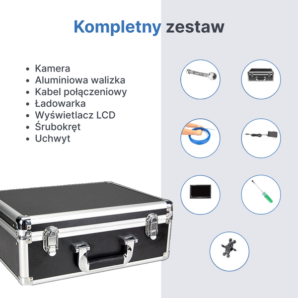 Webvision Kamera Kanalizacyjna z Obiektywem FHD 25 mm – Kamera Inspekcyjna z Ekranem 7" – Opcje Przewodu: 20 m, 30 m, 40 m – IP68