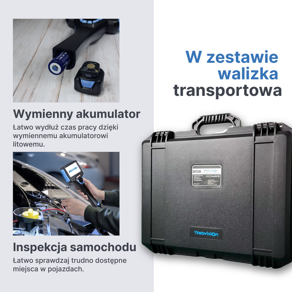 Webvision WVS40 Przemysłowa Kamera Endoskopowa – Obiektyw 6 mm – Głowica Obrotowa 720° – Odłączany Przewód (1–10 m) – IP68 – Odporna na Wysokie Temperatury