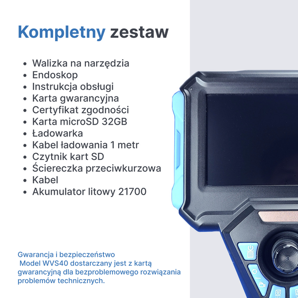 Webvision WVS40 Przemysłowa Kamera Endoskopowa – Obiektyw 6 mm – Głowica Obrotowa 720° – Odłączany Przewód (1–10 m) – IP68 – Odporna na Wysokie Temperatury