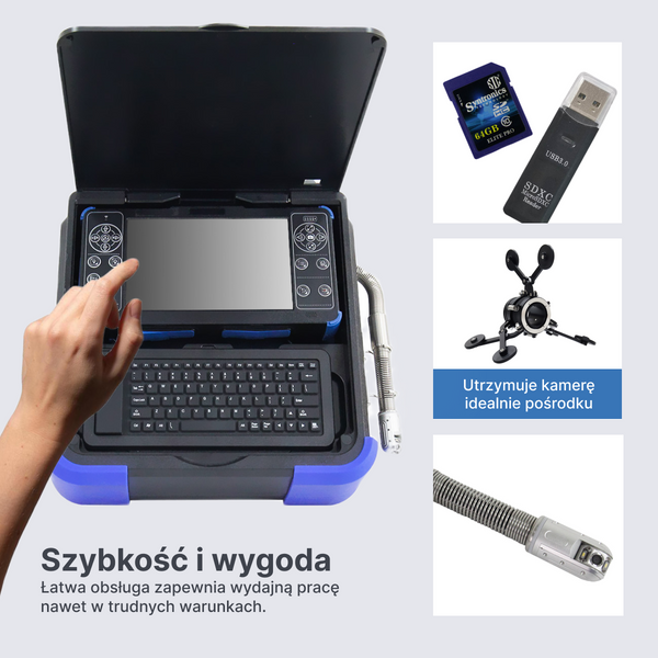Webvision Profesjonalna Kamera Inspekcyjna 40 m – Głowica Pan & Tilt 28 mm – Obrót 360° / Pochylenie 180° – Monitor HD 10,1" – Kamera Kanalizacyjna 512 Hz
