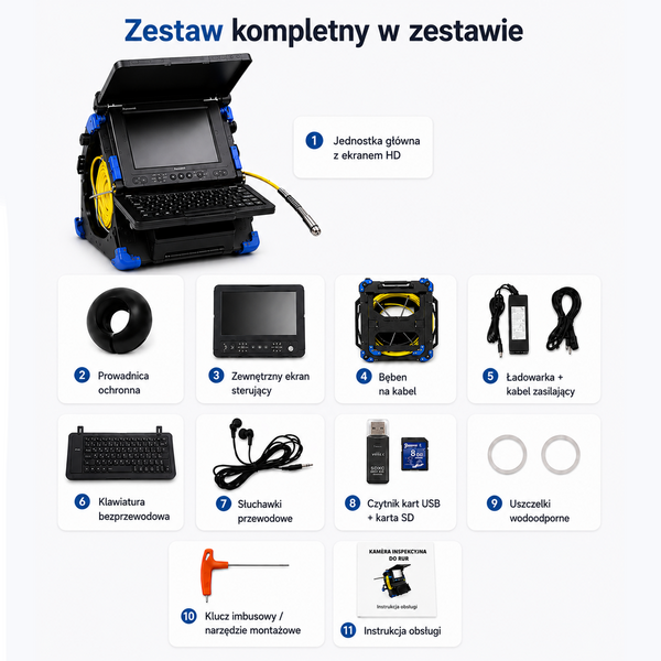 Webvision Kamera Inspekcyjna 14 mm – Monitor HD 10,1" – Do Rur o Średnicy 20–60 mm