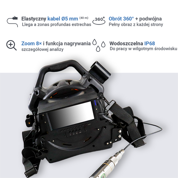Webvision Kamera Inspekcyjna do Kominów 20 m z Podwójną Kamerą i Monitorem 7