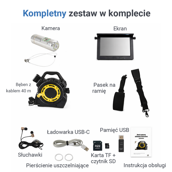 Webvision Kamera Inspekcyjna do Kominów 20 m z Podwójną Kamerą i Monitorem 7