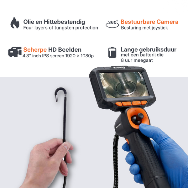 Webvision Endoscoop Inspectie Camera - 6mm Lens - 720° Beweegbare kop - 2 Meter kabel- IP68 - SD Kaart