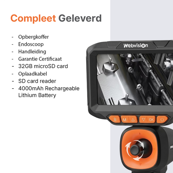 Webvision Endoscoop Inspectie Camera - 6mm Lens - 720° Beweegbare kop - 2 Meter kabel- IP68 - SD Kaart