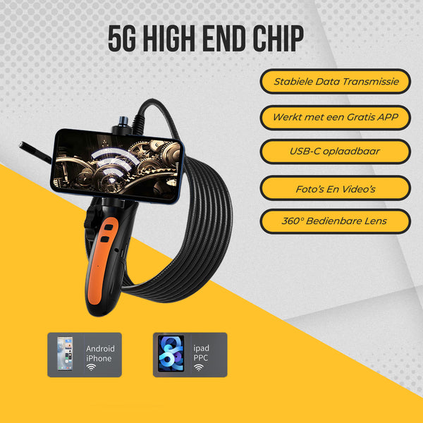 Webvision Industriële Endoscoop Camera Met Bedienbare 360° Graden Lens - 1M kabel - IP68