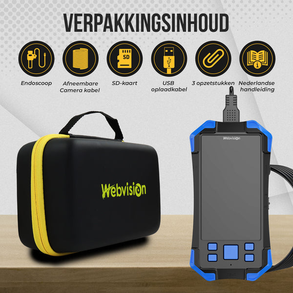 Webvision Endoscoop Inspectiecamera - FHD Triple Lens - Verwisselbare Kabel (5m, 10m of 15m) - 8mm - 3000mAh - IP68