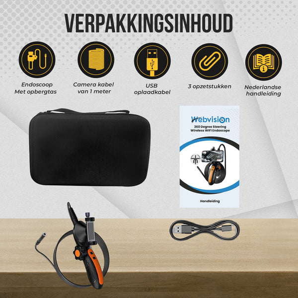 Webvision Industriële Endoscoop Camera Met Bedienbare 360° Graden Lens - 1M kabel - IP68