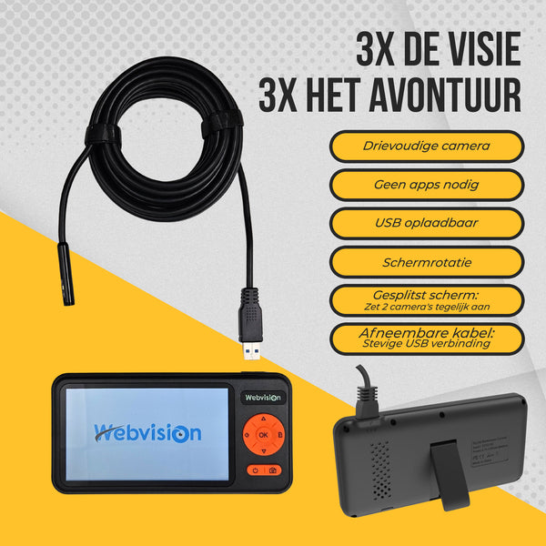 Endoscoop Camera Met Triple 8mm Lens - Inspectie Camera met 3 Camera's, FHD, 5.0"Scherm, IP68