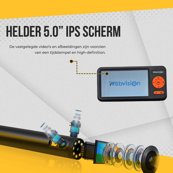 Endoscoop Camera Met Triple 8mm Lens - Inspectie Camera met 3 Camera's, FHD, 5.0"Scherm, IP68