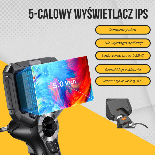 Webvision Kamera Endoskopowa z Głowicą Sterowaną 720° – Obiektyw 3,9 mm – Ekran IPS 5,0" – IP68 – Karta SD