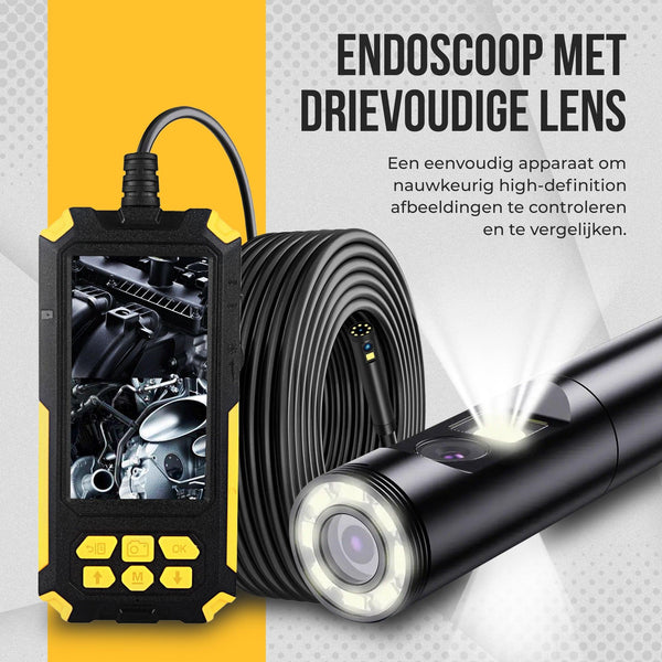 Endoscoop Inspectie Camera - 5M Kabel - FHD Triple Lens - 8mm - 4.5"Scherm - IP68 - Incl. Micro SD Kaart 32GB - Endoscoopwereld.nl