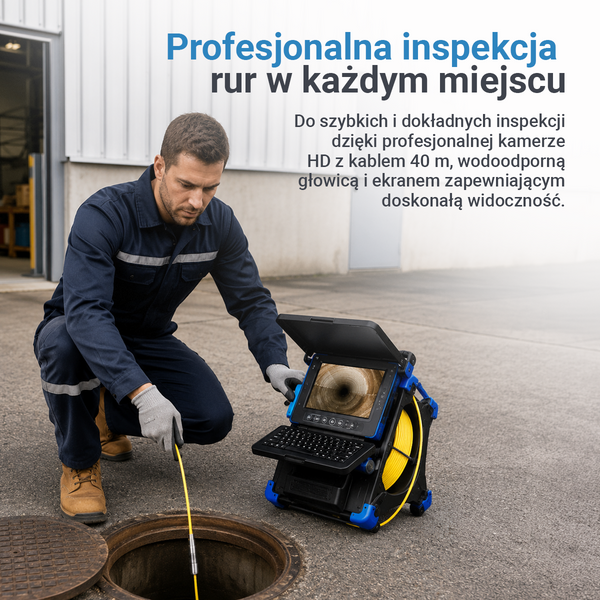 Webvision Kamera Inspekcyjna 14 mm – Monitor HD 10,1" – Do Rur o Średnicy 20–60 mm
