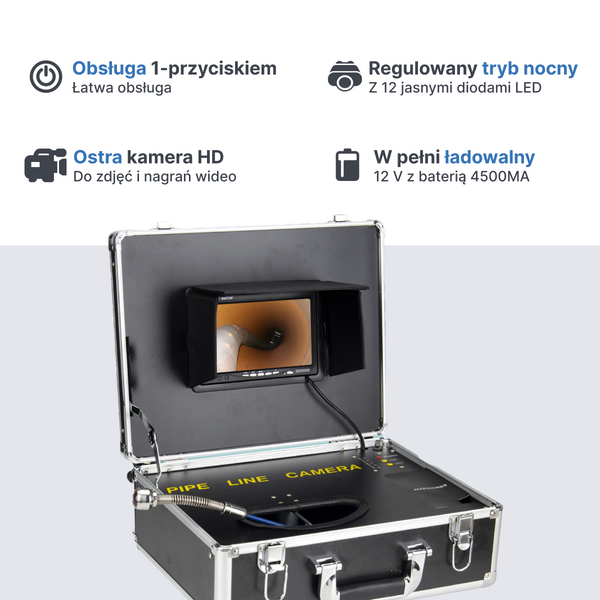 Webvision Kamera Kanalizacyjna z Obiektywem FHD 25 mm – Kamera Inspekcyjna z Ekranem 7" – Opcje Przewodu: 20 m, 30 m, 40 m – IP68