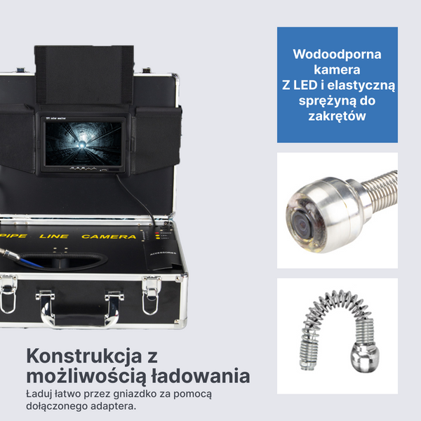 Webvision Kamera Kanalizacyjna z Obiektywem FHD 25 mm – Kamera Inspekcyjna z Ekranem 7" – Opcje Przewodu: 20 m, 30 m, 40 m – IP68