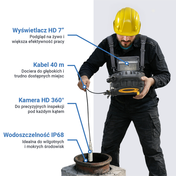 Webvision Kamera Inspekcyjna do Kominów 20 m z Podwójną Kamerą i Monitorem 7