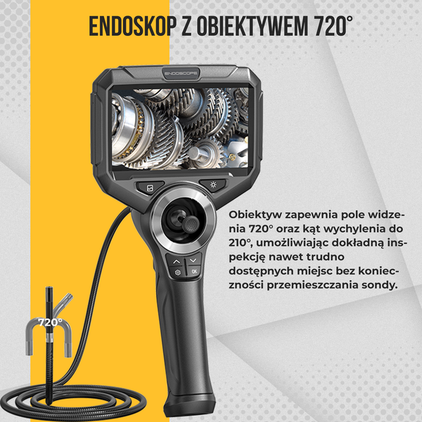 Webvision Kamera Endoskopowa z Głowicą Sterowaną 720° – Obiektyw 3,9 mm – Ekran IPS 5,0" – IP68 – Karta SD