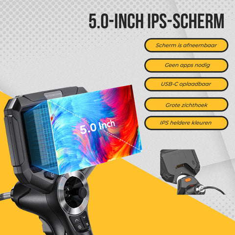 Webvision Endoscoop Inspectie Camera - 720° Beweegbare kop - 5.0" inch IPS-scherm - IP68 - SD Kaart 