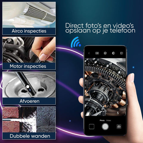 Dual Lens Endoscoop Camera 5M - Full HD - Compatibel Met Android & IOS - 8mm - Waterbestendig (IP68) - Endoscoopwereld.nl