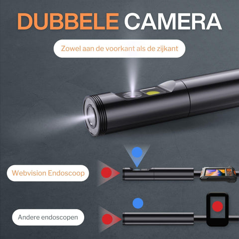 Industriële Endoscoop Dual Lens - 5M Kabel - FullHD - 5.5mm - 4.3" Scherm - IP68 - Incl. Micro SD Kaart 32GB - Endoscoopwereld.nl
